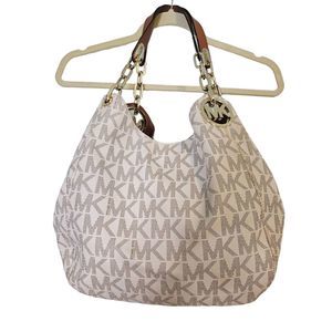 Michael Kors large Logo Shoulder Bag. Vanilla/Acorn 30H4GFTL3B.
